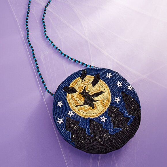 Halloween Witch Beaded Round Mini Crossbody Bag - Picture 1 of 4